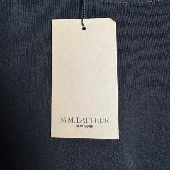 M.M. LaFleur Blouse Walker 2.0 Black Knit Crepe Top Tie Front Asymmetrical Hem S - Picture 7 of 10